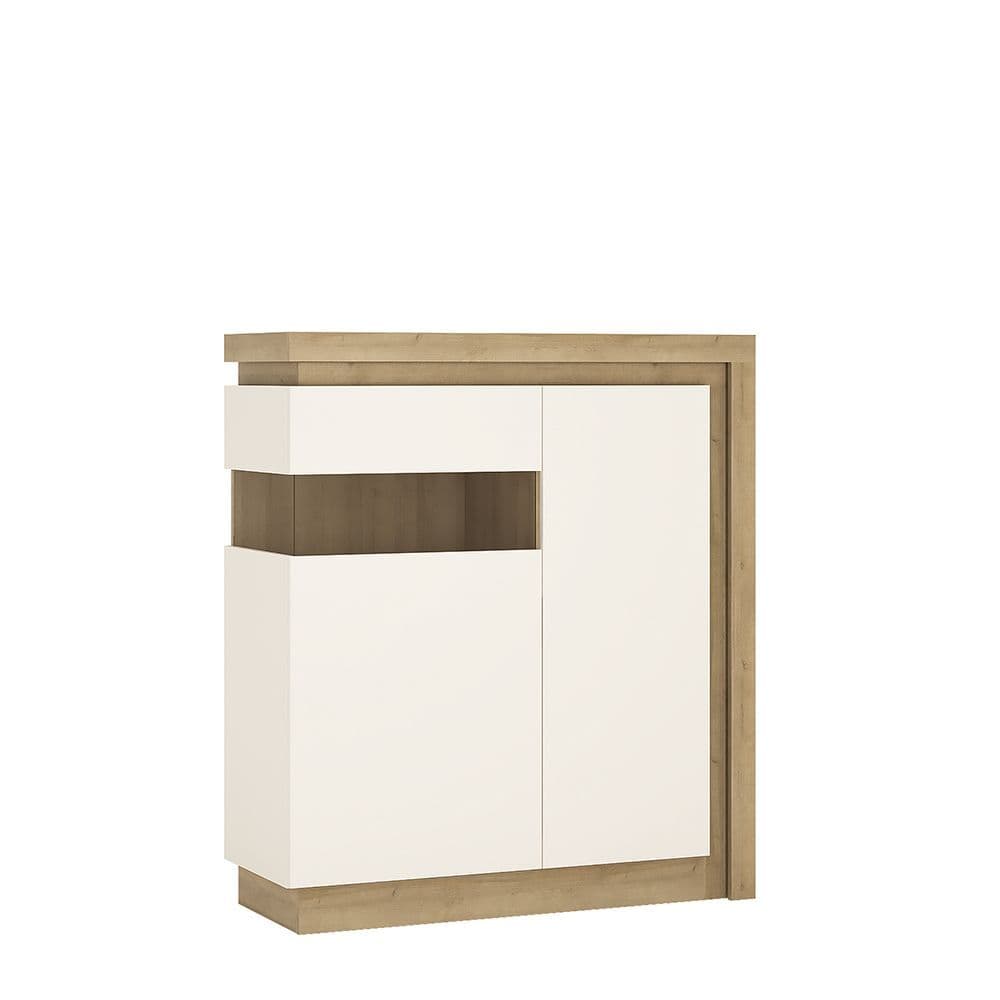 Metropolis 2 door designer cabinet (LH) (includes LEDs) in Riviera Oak/White high gloss